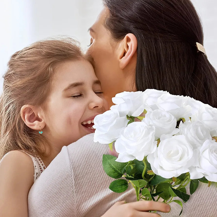 EZFLOWERY 12 Pcs Artificial Roses Flowers Silk